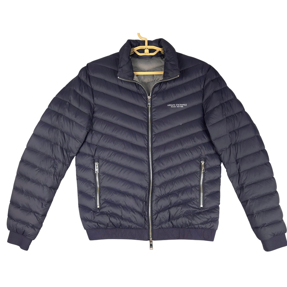 Armani Exchange Mens Navy Blue Quilted Puffer Jacket Full Zip Size S 8NZB52